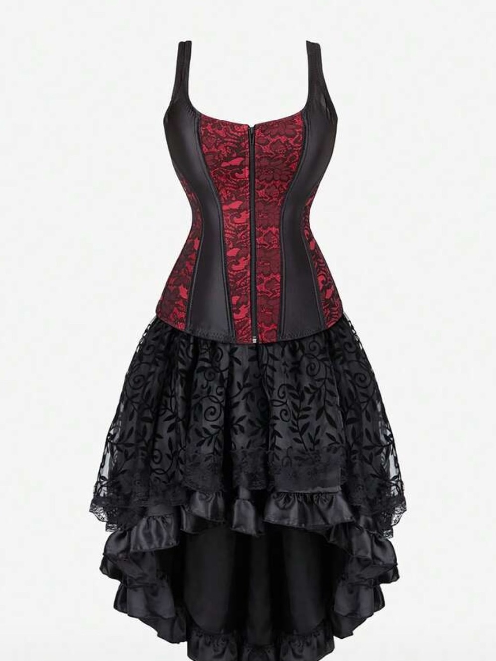 SHEIN Gothic Red Black Corset & High Low Skirt Set XXL Renaissance Steampunk